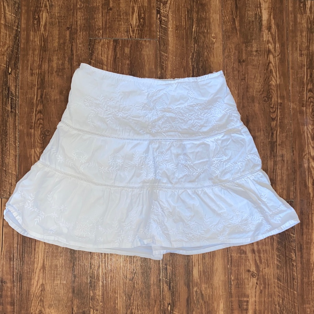 White Embroidered A-Line Tiered Mini Skirt